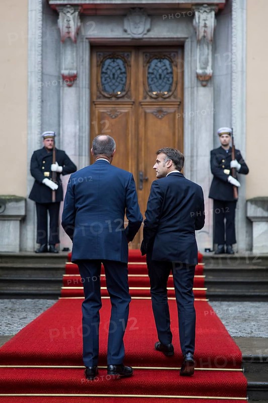 Friedrich Merz (CDU, Federal Chancellor) and Emmanuel Macron (President of the French Republic) arriving in front of Villa Borsig in Berlin on 23 July 2025