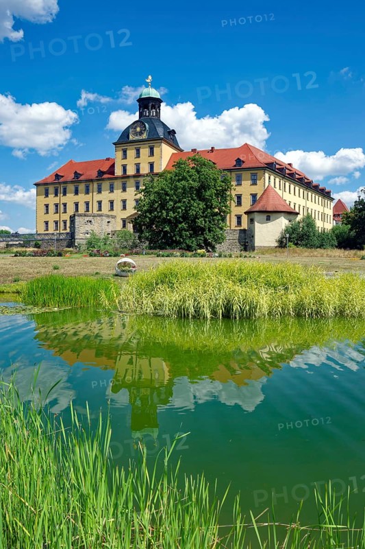 Johannisteich, castle park, Museum Zeitzer Schloss Moritzburg, early baroque style, water reflection, Zeitz, Saxony-Anhalt, Germany