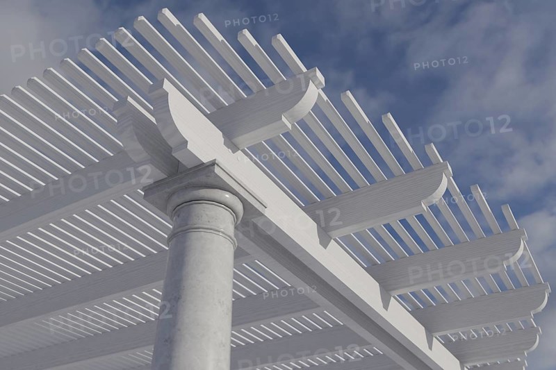 Detail abstract of A beautiful marble and wood pergola patio cover
