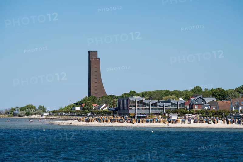 Naval memorial, beach, Laboe, Baltic seaside resort, fjord, Baltic Sea, North Frisia, Schleswig-Holstein, Germany