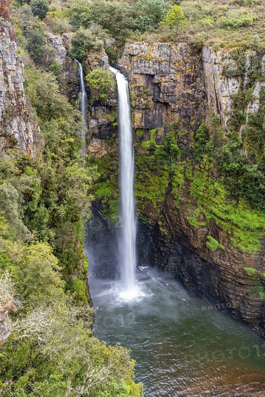 High waterfall in a canyon, Mac-Mac Falls, long exposure, near Graskop, Mpumalanga, South Africa