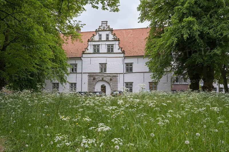 Gatehouse, Husum Castle, Blooming Meadow, Husum, North Frisia, Schleswig-Holstein, Germany