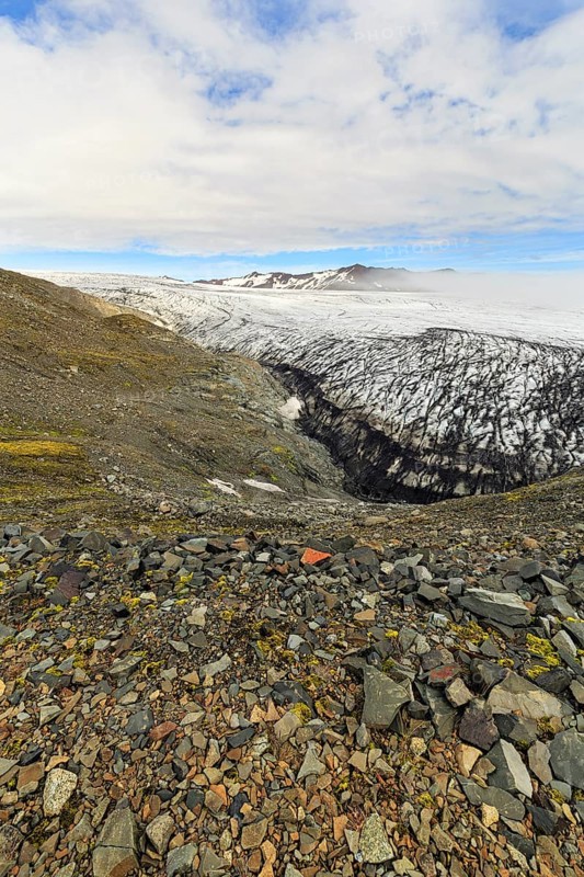 Skálafellsjökull, Skalafellsjökull, glacier tongue of Vatnajökull, volcanic landscape Breiðabunga, Breidabunga, Jöklasel near Höfn, Austurland, Iceland