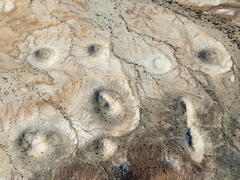 Conical rocks, so-called Prince Albert formations. Aerial view. Drone shot. Southern Namibia