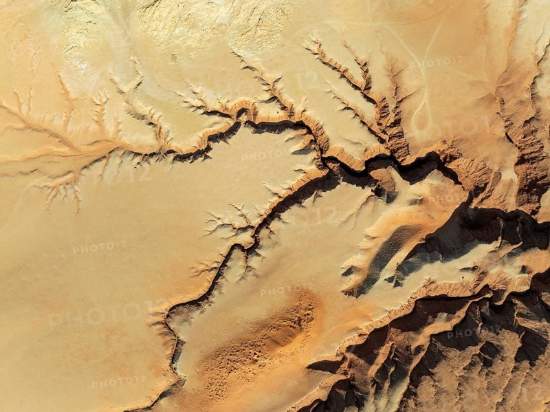 Canyon in the Tsondab Valley in the Namib Desert. Aerial view. Drone shot. Namibia