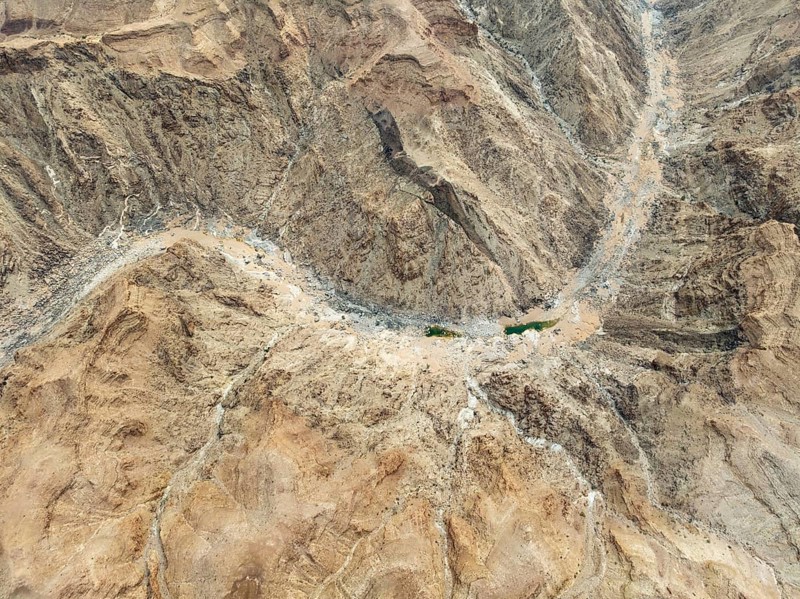 The Fish River Canyon with a length of 160 km is the second largest canyon in the world and the largest in Africa. Aerial view. Drone shot. Ai-Ais Richtersfeld Transfrontier Park, Namibia