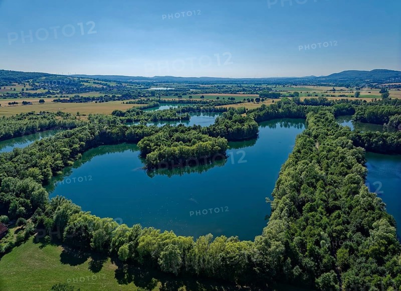 Landscape around the Weser lowlands near Großenwieden, aerial view. Hessisch Oldendorf, Lower Saxony, Germany