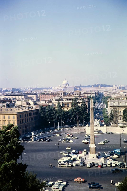 Egyptian Flaminio Obelisk of Ramesses II monument in Piazza del Popolo city plaza, Rome, Italy, Europe 1967