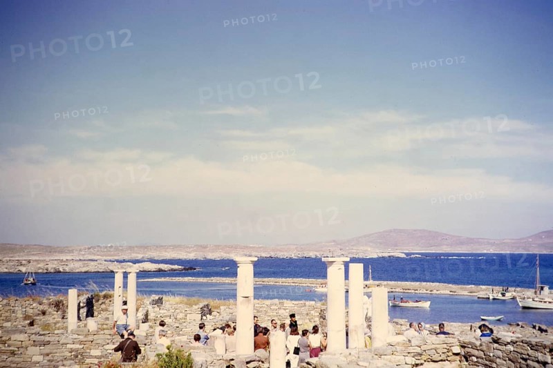 Tourists visiting the archaeological site, Delos, Cyclades archipelago, Greece, Europe 1967