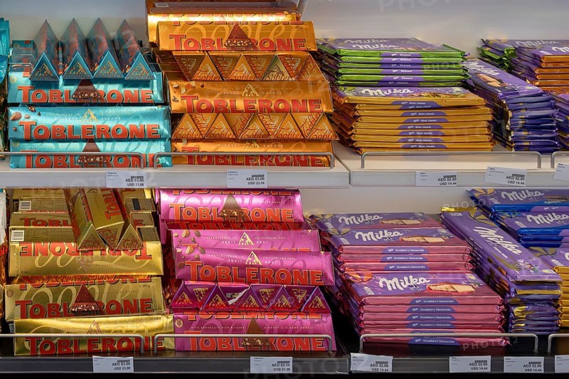 Toblerone and Milka chocolate shelf