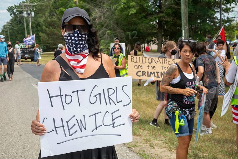 Baldwin, Michigan USA - 4 July 2025 - Activists rally against the North Lake Correctional Facility, which has just been reopened as the largest immigrant detention center in the Midwest. The rural Michigan facility is owned by the GEO Group and will house immigrants detained by ICE