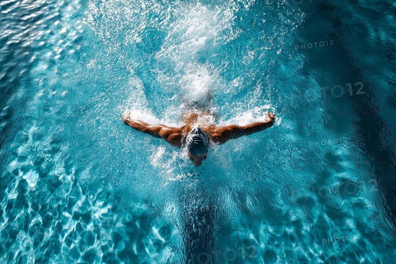 Muscular young swimmer swims in the lane. Concept of having purpose and determination and reaching objective. Healthy lifestyle and exercise, AI generated