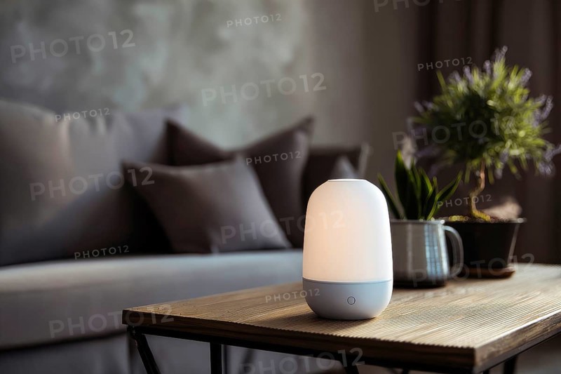 Air purifier and humidifier in a living room. Clean air and healthy environment with clean air. Air quality treatment, AI generated