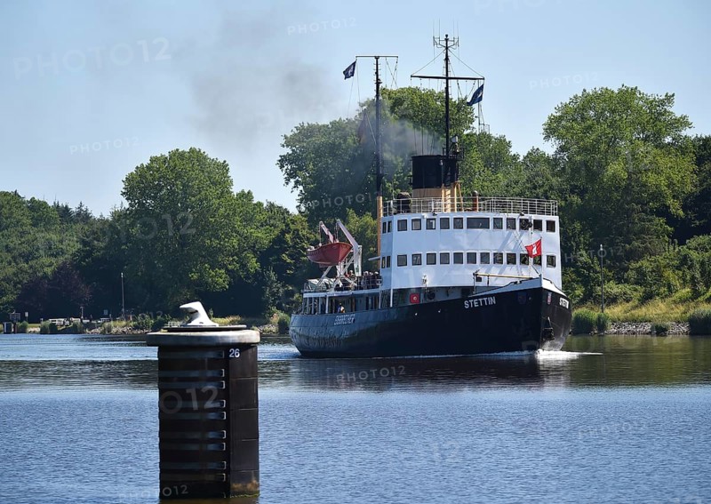 Oldtimer steam, icebreaker STETTIN travelling through the Kiel Canal, Kiel Canal, NOK, Schleswig-Holstein, Germany
