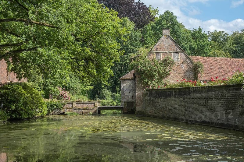 Drawbridge and gatehouse moated castle Haus Welbergen, Ochtrup-Welbergen, Münsterland, North Rhine-Westphalia, Germany