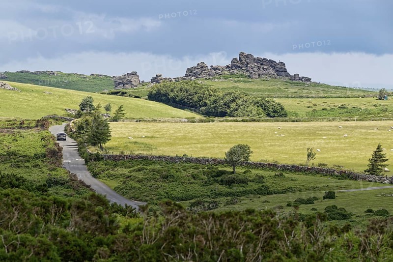 The Hound Tor rocks at Widecombe-in-the-Moor in Dartmoor National Park. Bovey Tracey, Devon, South England, Great Britain