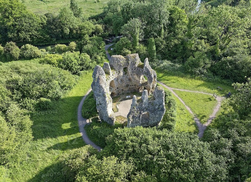 Odiham Castle, also known as King John's Castle, is a ruined castle from the 14th century. Aerial view. Greywell, Hampshire, South East England, Great Britain
