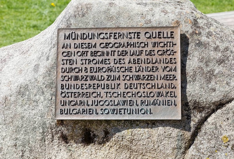 Information board at the source of the Breg, the furthest source of the Danube at the Kolmenhof in Furtwangen in the Black Forest, Baden-Württemberg, Germany