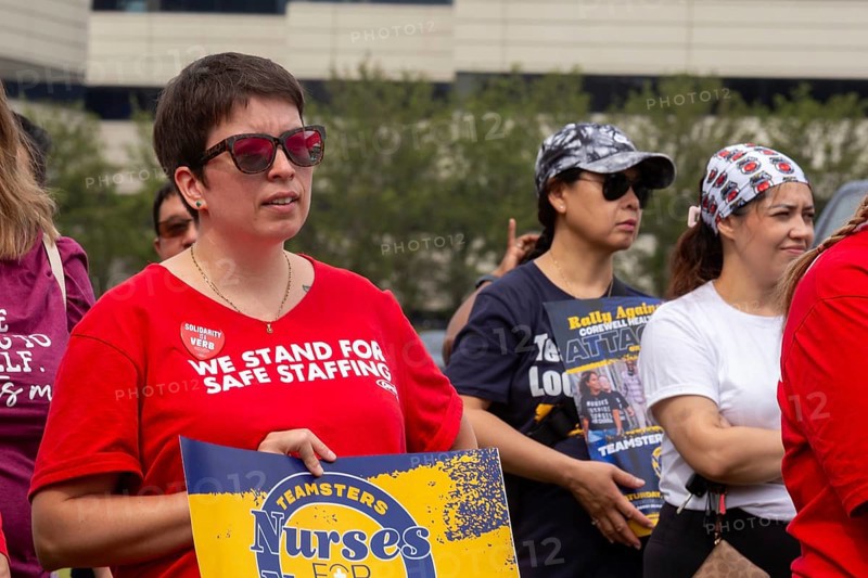 Southfield, Michigan - Nurses rally outside Corewell Health during their fight for a union contract. Corewell is the largest healthcare system in Michigan. Its 10, 000 nurses voted to join the Teamsters in late 2024 and are fighting for their first contract