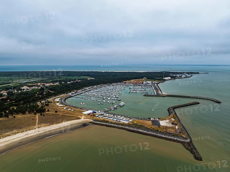 Marina in Le Verdon-sur-Mer from a drone, Nouvelle-Aquitaine, Gironde, France, EuropeLe Verdon-sur-Mer, Nouvelle-Aquitaine, Gironde, France, Europe