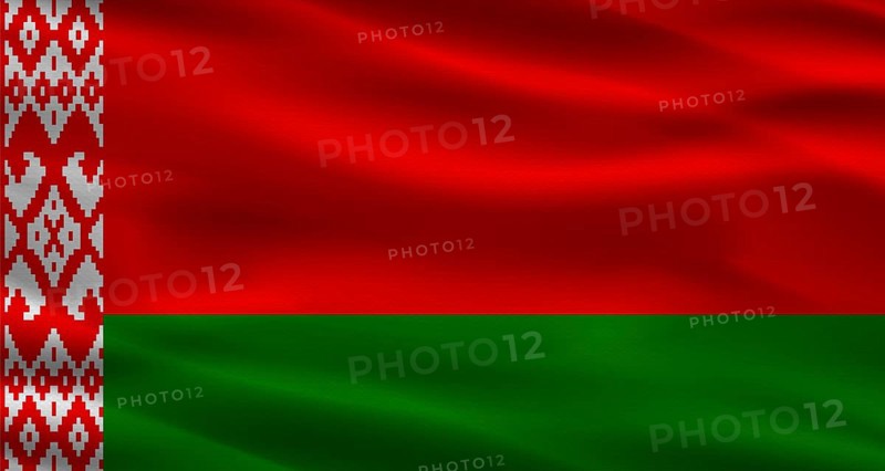 Belarusian flag with fabric texture. Realistic flag of Belarus waving