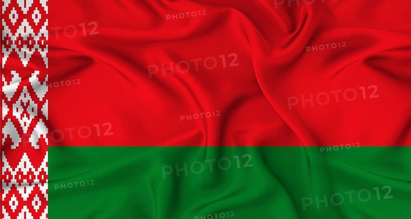 Realistic Belarus flag waving. Close up of flag of Belarus with cloth texture