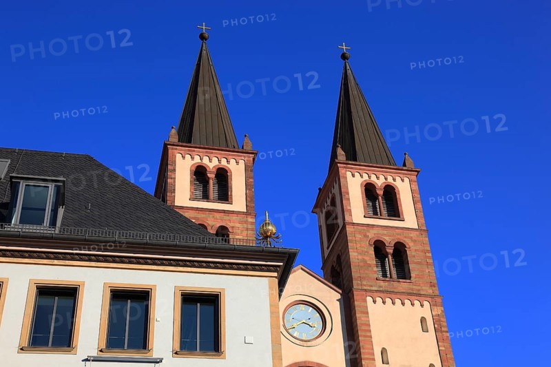 The towers of St Kilian's Cathedral, Würzburg, Lower Franconia, Bavaria, Germany