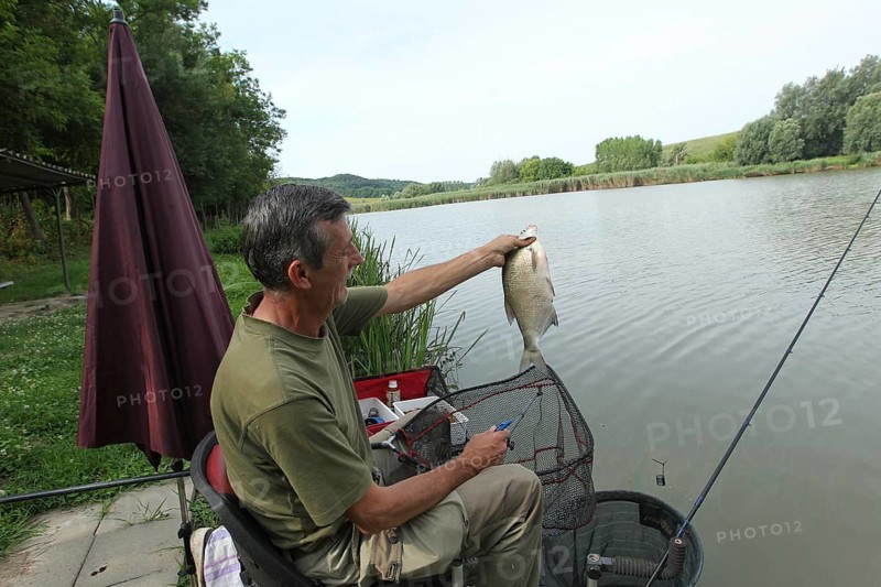 Fisherman, angler with caught whitefish (Leuciscinae) Southern Hungary, Hungary, Southern Hungary, Hungary