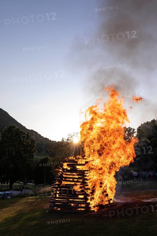 Sunset at the solstice fire in Germany, Swabian Alb, Lenninger Tal, June 2025