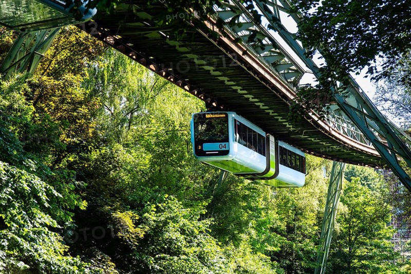 The Wuppertal suspension railway near the Wupperfeld stop in Wuppertal, Germany