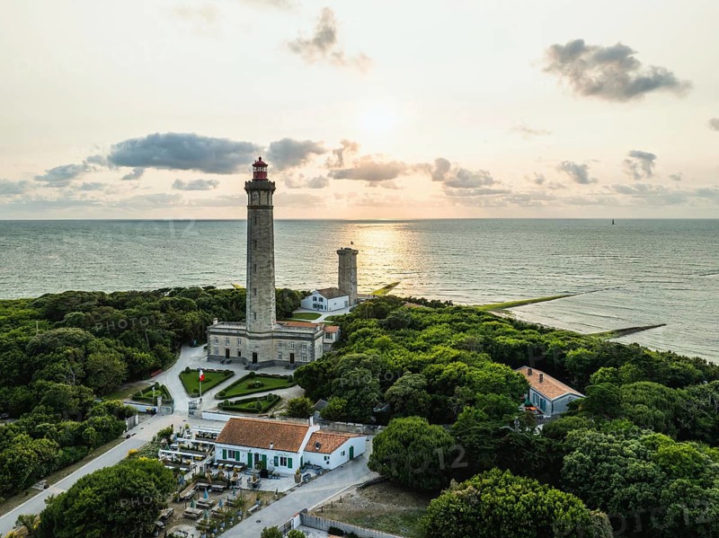 WHALE LIGHTHOUSE from a drone, Saint-Clement-des-Baleines, Atlantic, France