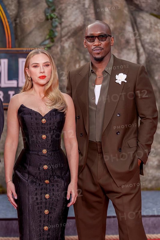 Scarlett Johansson and Mahershala Ali at the German premiere of the adventure film Jurassic World: Rebirth at Berlin's Zoo Palast on 18 June 2025