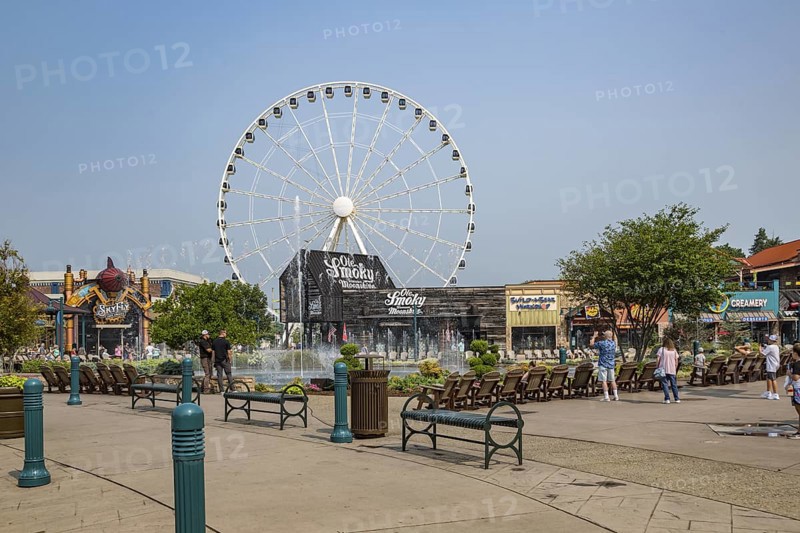The Wheel ferris wheel behind the Ole Smoky Moonshine store at The Island recreation center in Pigeon Forge, Tennessee