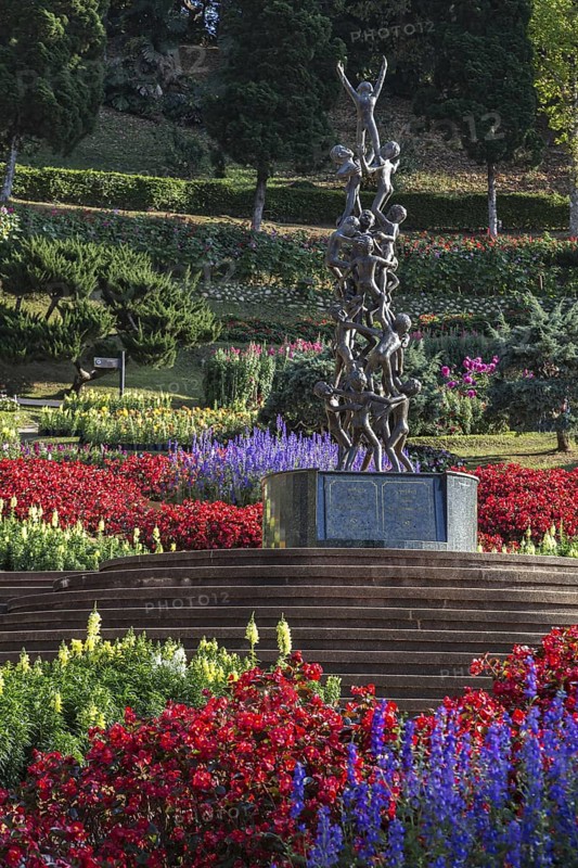Continuity sculpture in Mae Fah Luang Gardens within the Doi Tung tourist attraction in Chiang Rai, Thailand