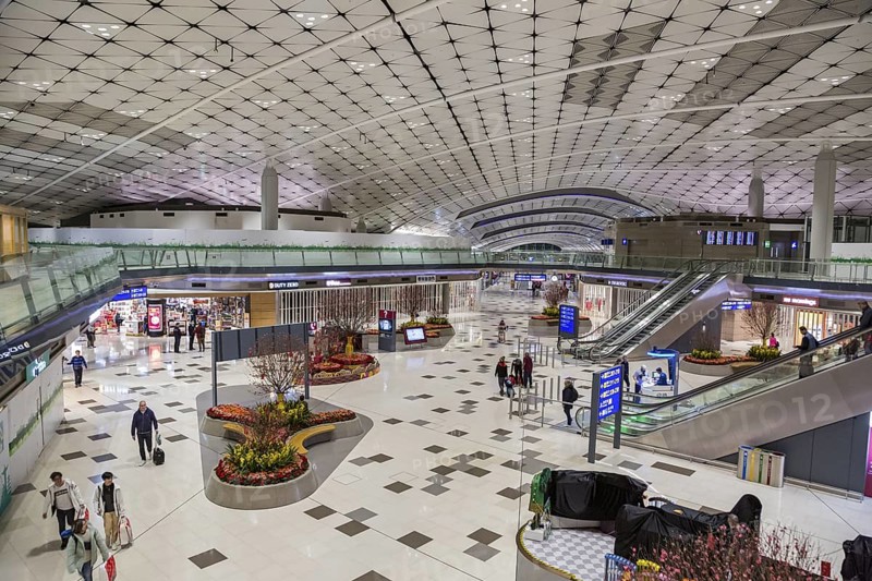 People mover inside of the Hong Kong International Airport in Hong Kong, China
