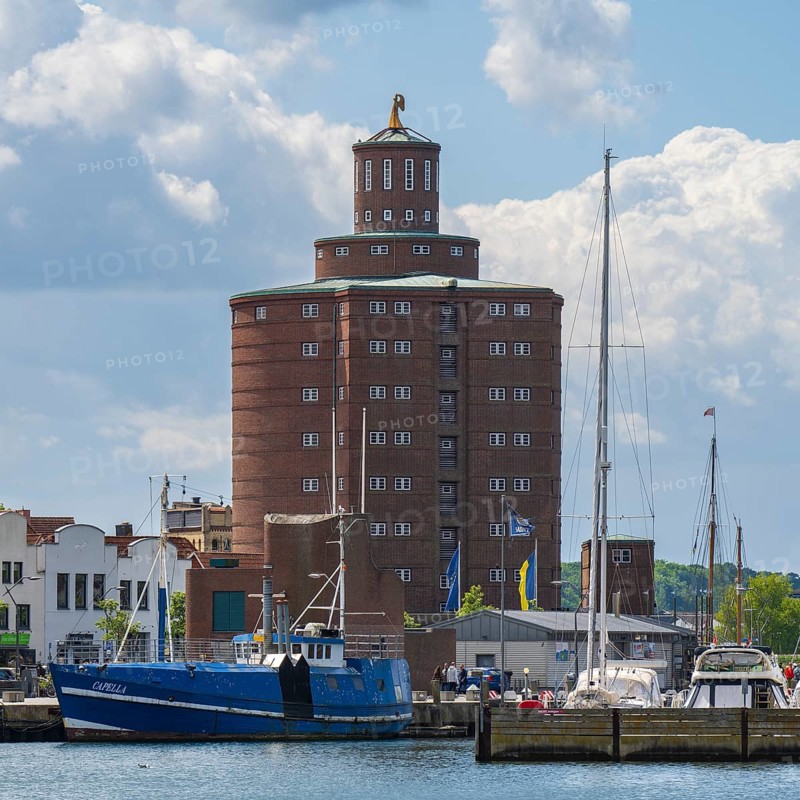 Silo at the harbour, brick building, Eckernförde, Baltic Sea, Schleswig-Holstein, Germany