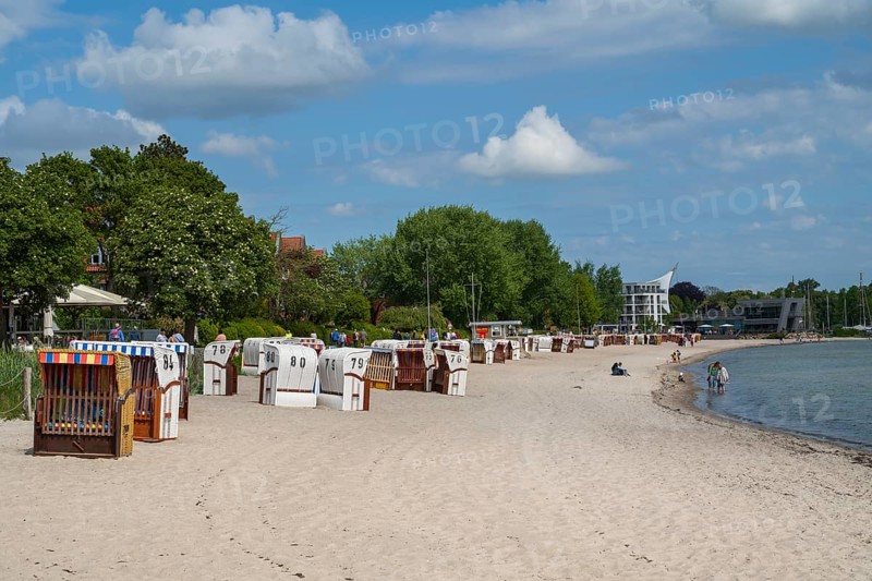 Beach chairs on the sandy beach, Ostsee Info Centre, Kurstrand, Nixe by E. Kowalke, Eckernförde, Baltic Sea, Schleswig-Holstein, Germany