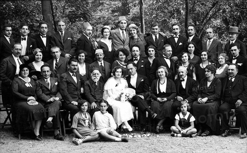 Armenian wedding, 1930s, Large family at a formal occasion in a forest, many people in elegant clothes, Historical photo