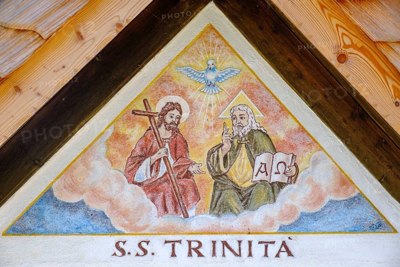 Holy Trinity on an old farm, in the hamlet of Hoffe, Sappada, Plodn, Carnic Alps, Julian Friuli, Italy