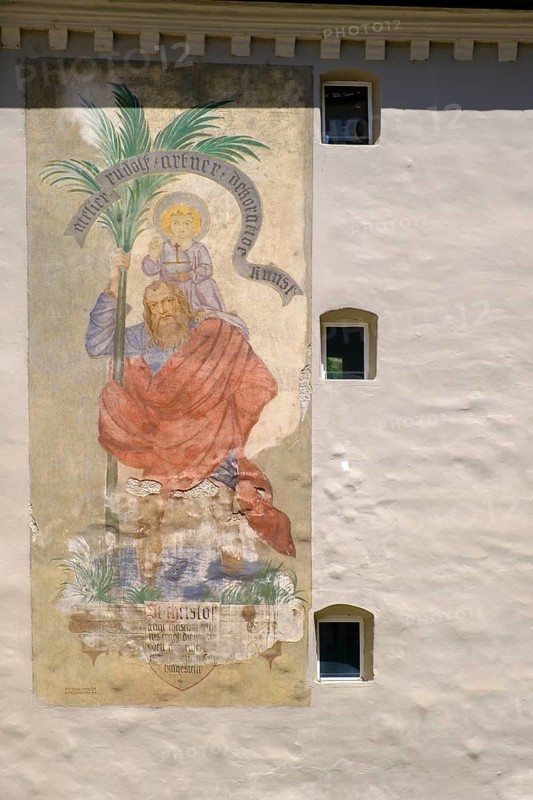 St Christopher, wall painting in the Pfaffengasse, Passau, Lower Bavaria, Bavaria, Germany
