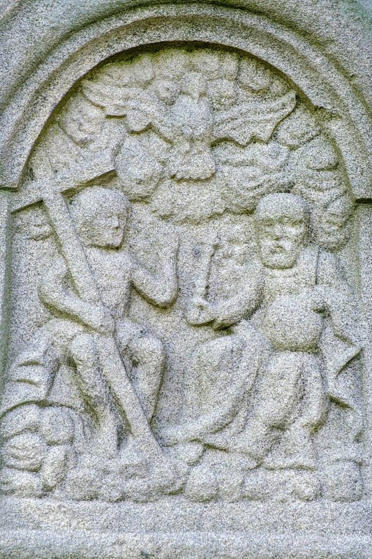Trinity, historic wayside shrine, pear tree, near Steinwiesen, Franconian Forest, Thuringian Slate Mountains, Thuringia, Germany