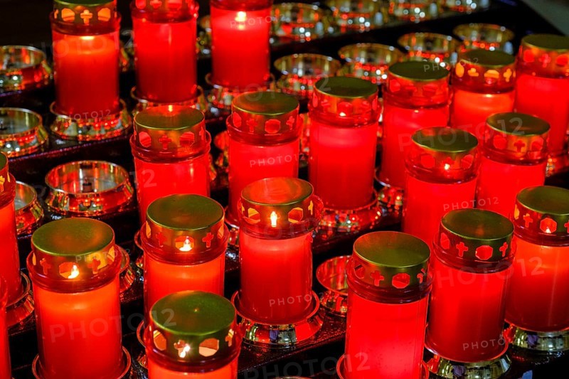 Votive candles, votive pictures, pilgrimage church, Santuario della Madonna di Pinè, Montagnaga, Val di Pine, Alta Valsugana e Bersntol, Trentino, Italy