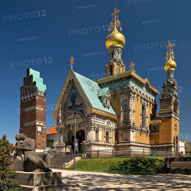 Wedding Tower and Russian Chapel, Mathildenhöhe, UNESCO World Heritage Site, Darmstadt, Hesse, Germany