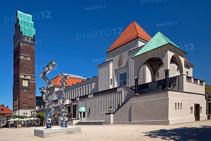 Wedding tower and exhibition building with stainless steel sculpture entitled Points of View by Tony Cragg, Mathildenhöhe, Darmstadt, Germany