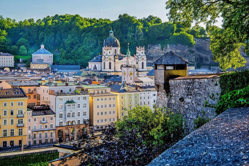 View from the Kapuzinerberg to the historic city centre with the Kollegienkirche, Salzburg, Salzachtal, Land Salzburg, Austria