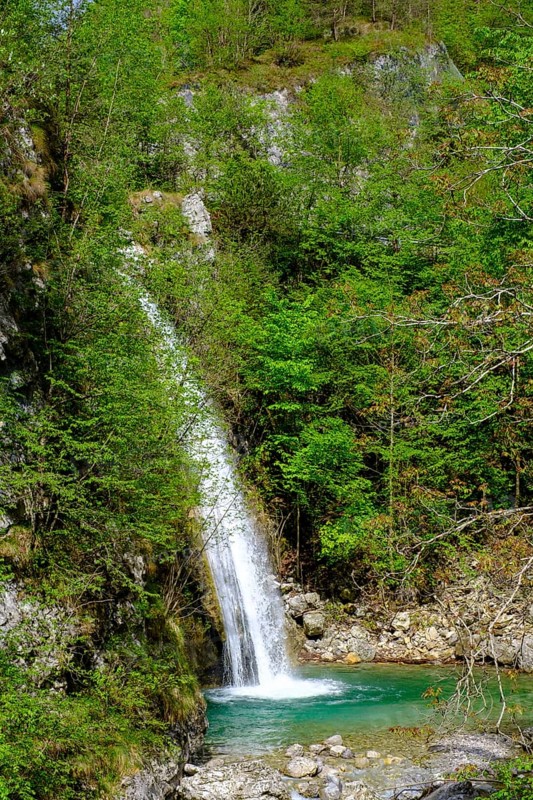 Cascata d'Ampola, waterfall near Storo, on the river Palvico, Trentino, Italy