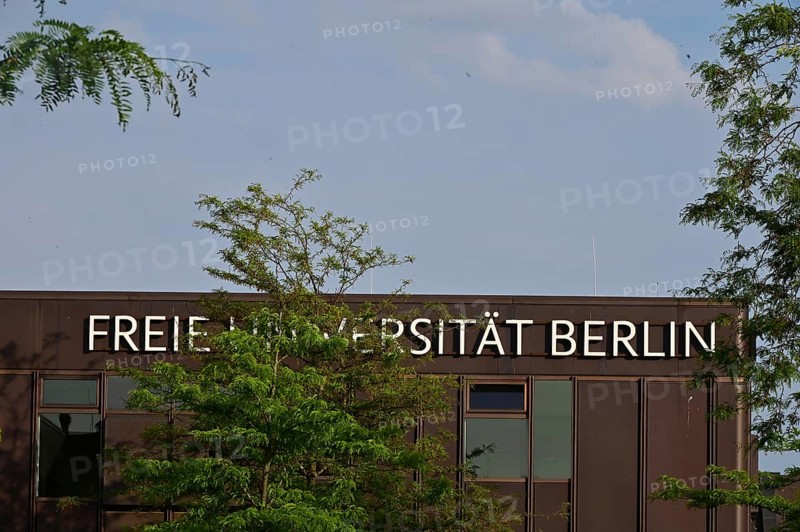 Lettering on one of the main buildings of the Freie Universität Berlin in Dahlem. The building complex is known as the Rostlaube and Silberlaube