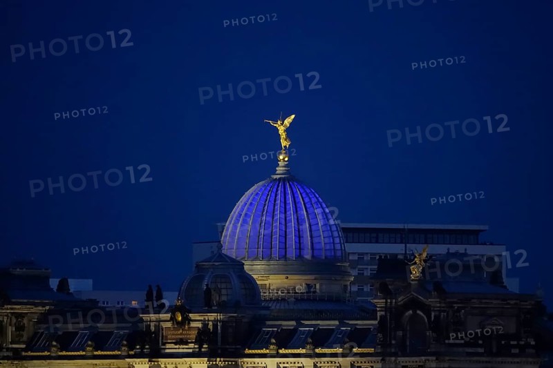 Dresden at the blue hour, view to the art academy, June, Saxony, Germany