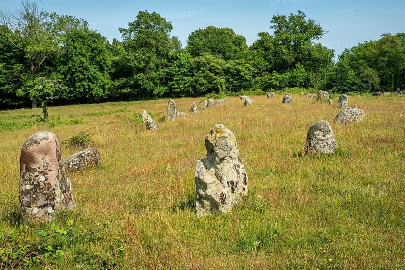 Stones in the shape of a ship in the Ängakåsen burial field from the Bronze Age in Kivik, Simrishamn municipality, Skåne county, Sweden, Scandinavia