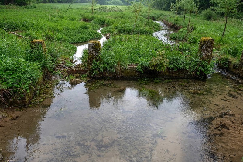 Remains of a former mill weir, Großenohe, Upper Franconia, Bavaria, Germany